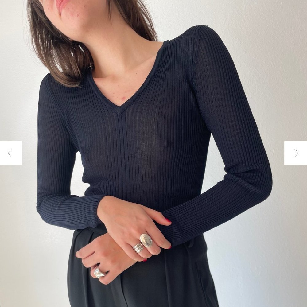 Amazing Armani Exchange Sheer Knit Ribbed Vneck Sweater